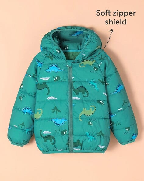 Boys Hooded Zip Front Quilted Jacket 