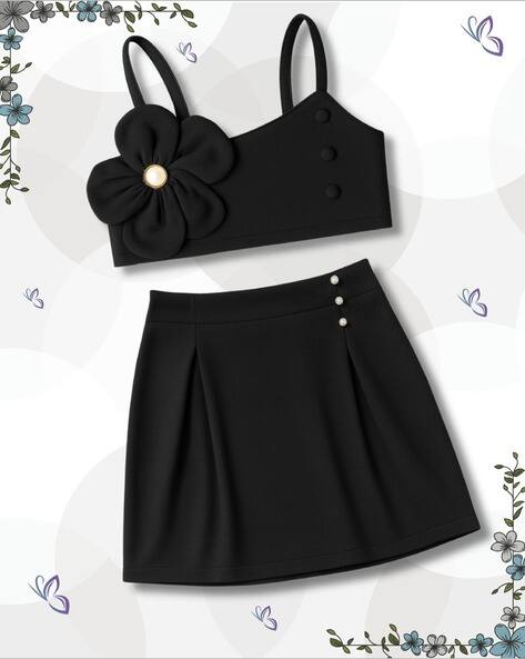 ADDYVERO Girls Floral Applique Top & Skirt Set