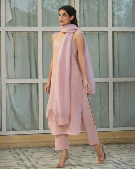 SVARAA Women Straight Kurta Suit Set with Strappy Sleeves