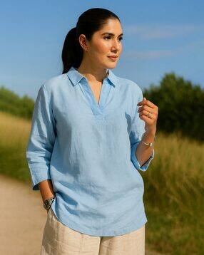 Women Straight Tunic with Spread Collar