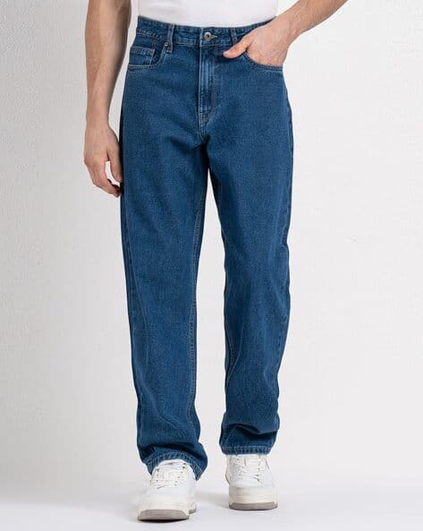 Men Lightly Washed Baggy Jeans