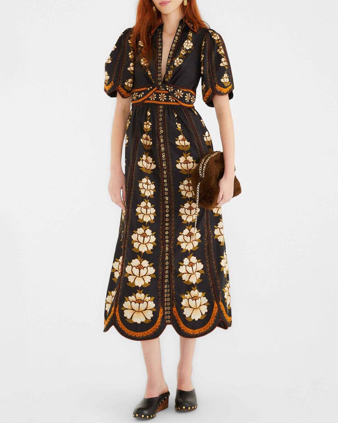 Buy FARM RIO Embroidered Flower Midi A-Line Dress | Black Color Women |  AJIO LUXE
