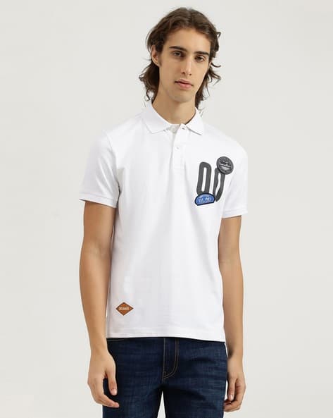 UNITED COLORS OF BENETTON Men Typographic Print Oversized Fit Cotton Polo T-Shirt