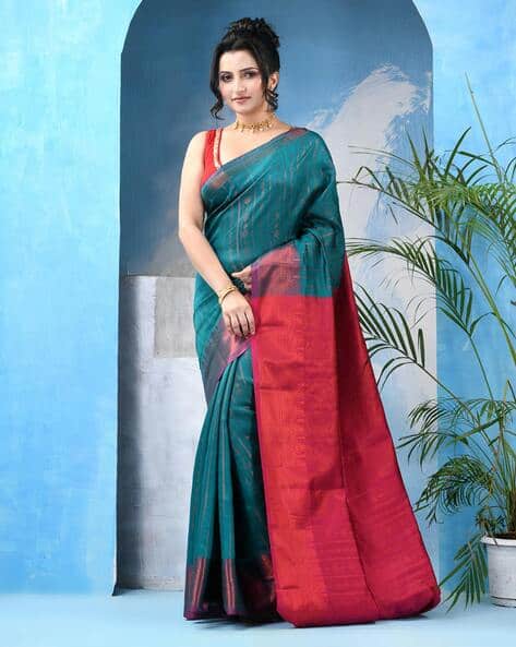 Desh Bidesh Women Kanjeevaram Silk Saree with Contrast Border
