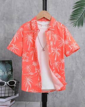 Boys Tropical Print Regular Fit Shirt