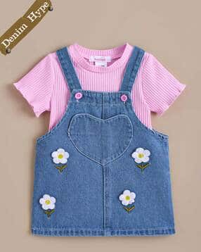 Girls Floral Print T-Shirt & Dungaree Set-image-5