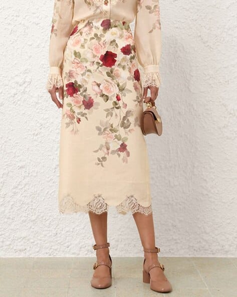 Buy Zimmermann Hypnotic Pencil Skirt | Cream Cascade Color Women