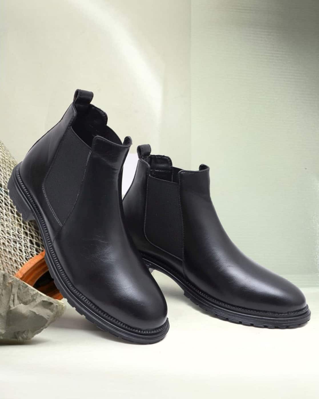 Buy SHUAN Men Round-Toe Slip-On Chelsea Boots Online | Ajio.com