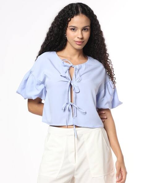 Buda Jeans Co Boxy Fit Round-Neck Top with Tie-Up