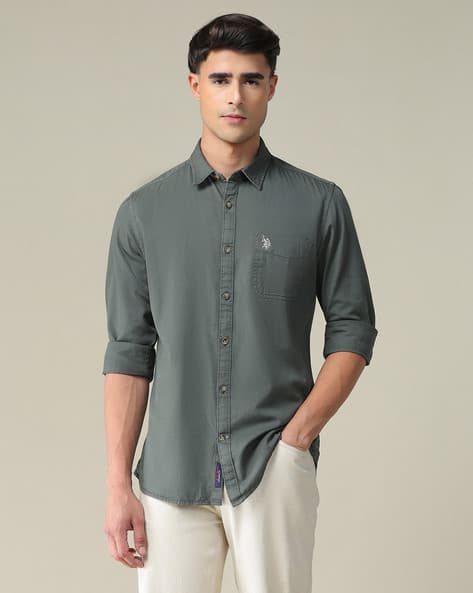 U.S. Polo Assn. Spread Collar Pure Cotton Tailored Fit Casual Shirt