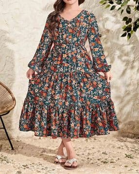 Girl Floral Print V-Neck Tiered Dress-image-23