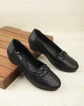 Women Perforated Slip-On Heeled Wedges-image-40