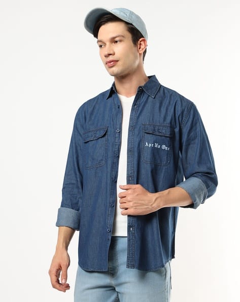 Buda Jeans Co Embroidered Relaxed Fit Shirt with Flap Pockets