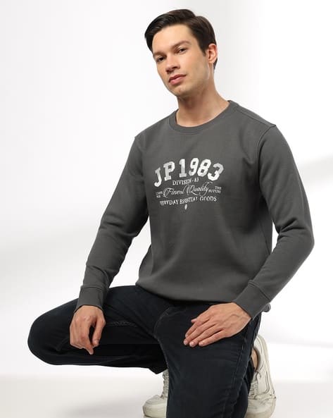 JOHN PLAYERS JEANS Men Brand Print Slim Fit Crew-Neck Sweatshirt