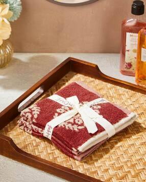 fabindia Set of 2 Floral Print Hand Towels-picture-24