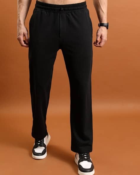 Highlander Men Graphic Print Straight Track Pants with Elasticated Drawstring Waist