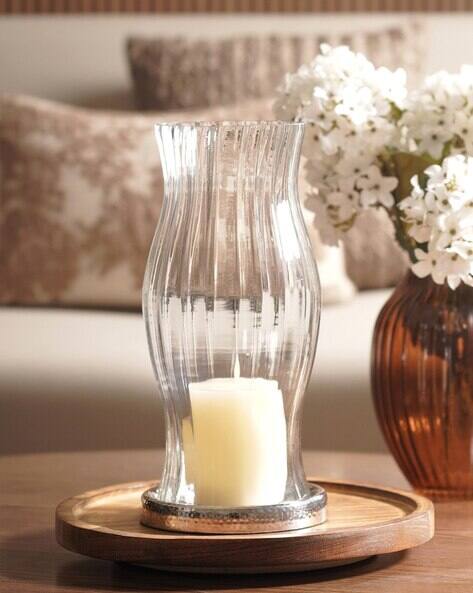 Pure Home And Living Silver Glass Hammered Hurricane