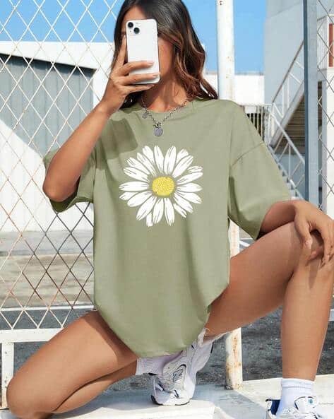Buda Jeans Co Women Floral Print Oversized Fit T-Shirt