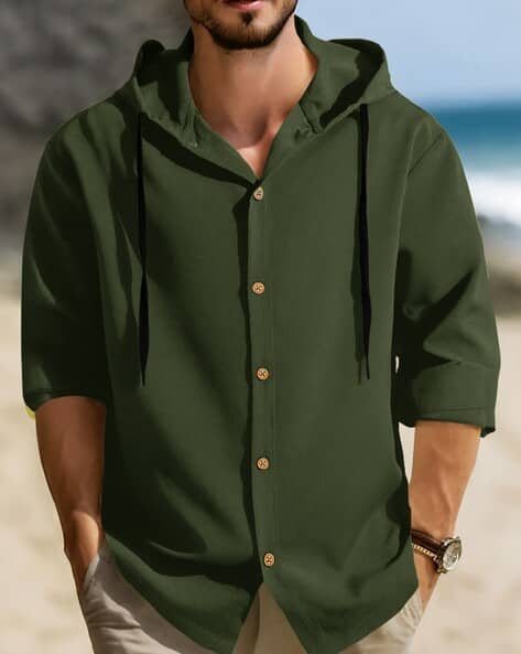 EYEBOGLER Men Relaxed Fit Hooded Shirt