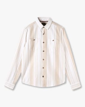 Boys Striped Boxy Fit Shirt with Patch Pockets