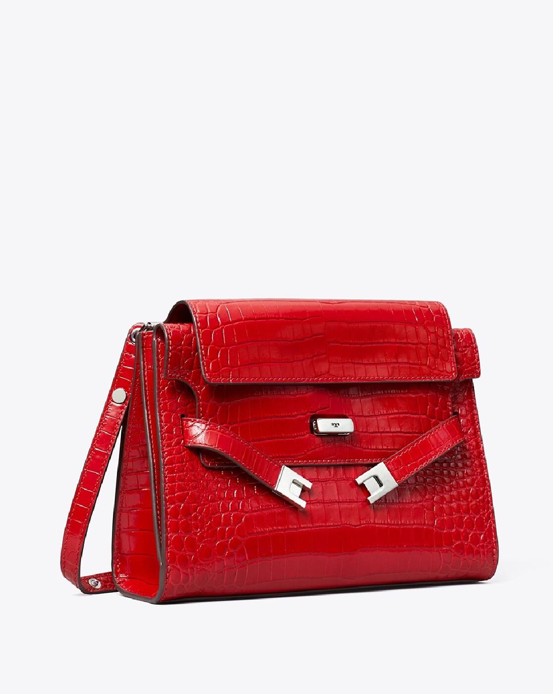co2 TORY BURCH エラ 朱色 キャンバス×レザー ビッグロゴ Buy Tory Burch Lee Radziwill Croc-Embossed Shoulder Bag | Red