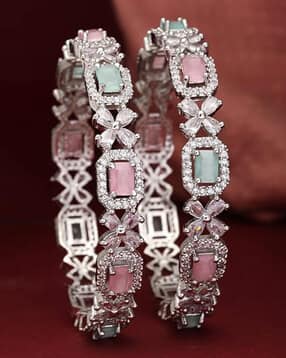 the pari Pack of 2 Women Silver-Plated Stone-Studded Bangles-picture-15