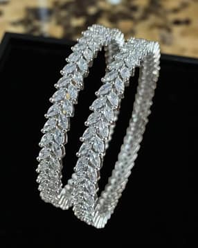 pack of 2 women silver-plated stone-studded bangles