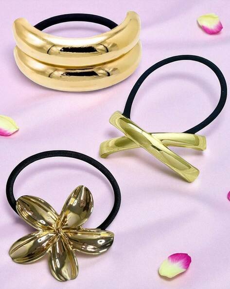 Oomph Women Gold Rubber Band Hair Tie