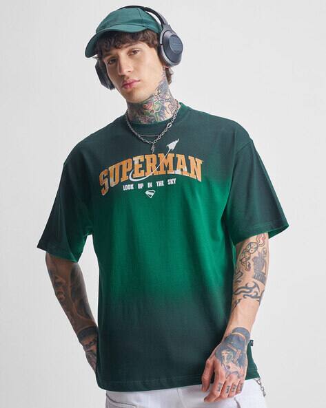 Super Store By Highlander Supermen - Highlander Warner Bros Super Man Men Green Round Neck Raglan Oversized Drop Shoulder License Graphic Tshirt