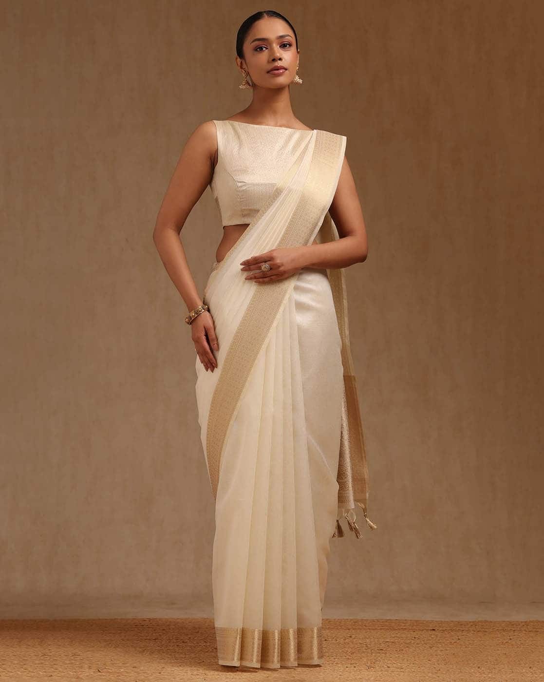 Soch Womens Cream Art Silk Solid Saree With Zari Woven — view 1
