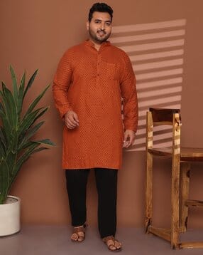 ed plus Men Geometric Print Mandarin-Collar Long Kurta-picture-11