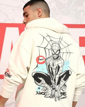 super store by highlander Spiderman - Highlander Marvel Men Spider-Man White Dropshoulder Oversized Hooded Sweatshirt-picture-39