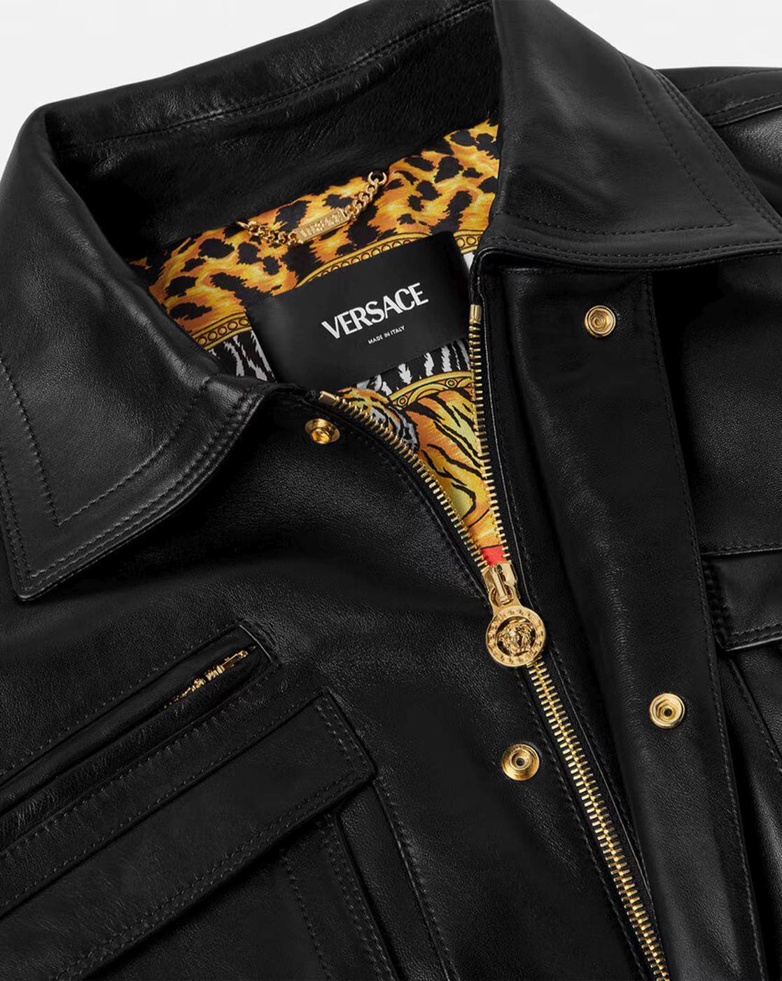 Buy VERSACE Plonge Leather Blouson Jacket | Black Color Men | AJIO