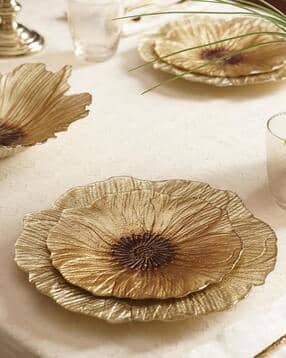 pure home and living Set of 2 Gold Brown Flower Shaped Dessert Plates-picture-13