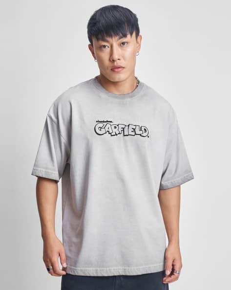 Super Store By Highlander Garfield - Highlander Viacom Garfield Men Grey Round Neck Oversized Drop Shoulder License Graphic Tshirt