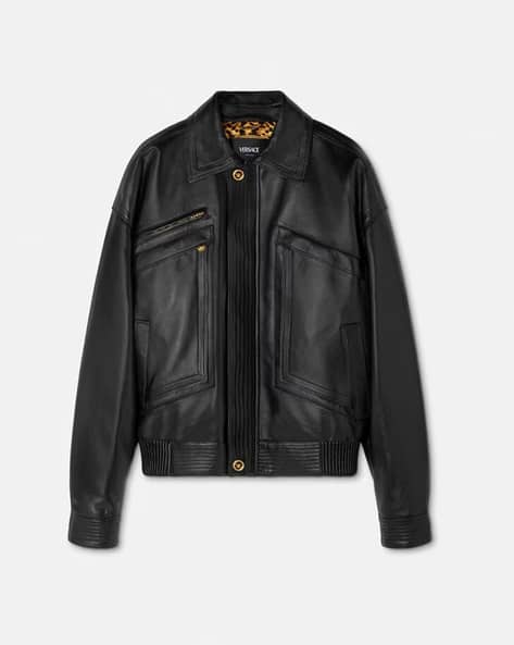 Buy VERSACE Plonge Leather Blouson Jacket | Black Color Men | AJIO