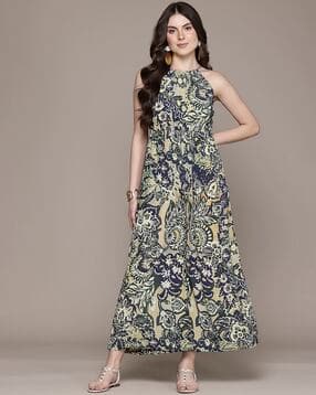 label ritu kumar Printed Halter-Neck Jumpsuit with Insert Pockets-picture-48
