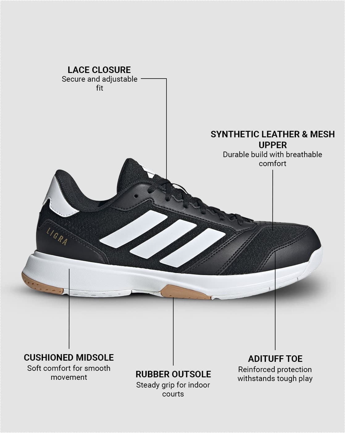 Buy ADIDAS Ligra 8 Lace-Up Performance Shoes | Black Color Men