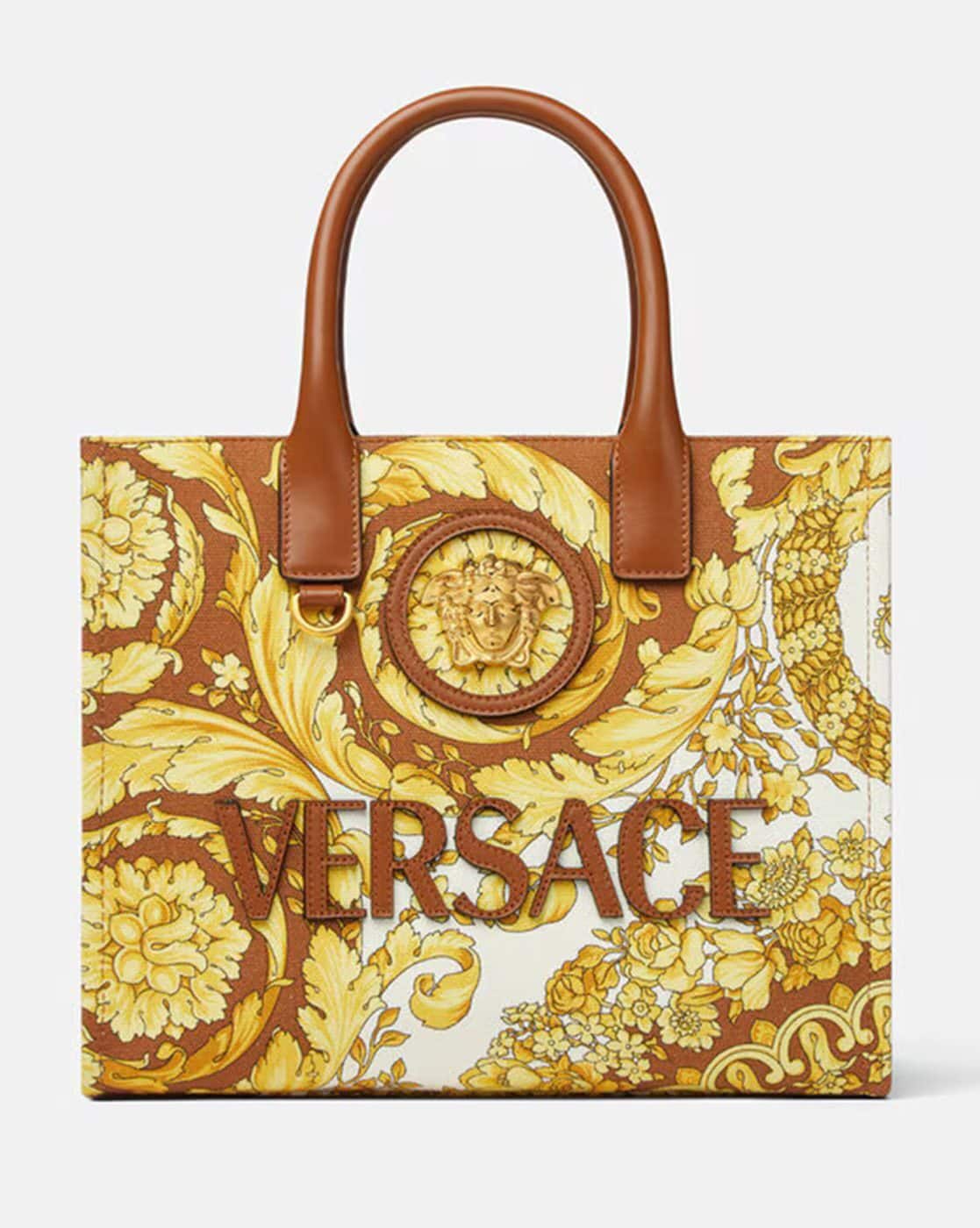 Buy VERSACE Barocco La Medusa Small Tote Bag | BRown & Yellow