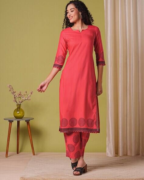 GOSRIKI Women Geometric Print Straight Kurta Suit Set