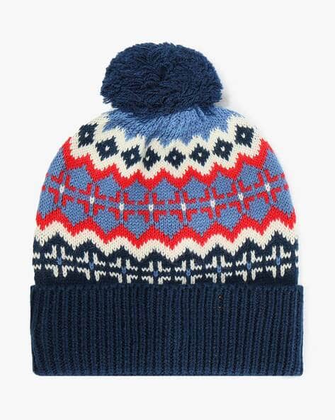 MATCHITT Boys Geometric-Knit Pom-Pom Winter Beanie