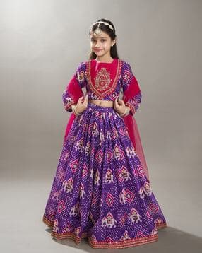 bitiya by bhama Girls ikat Print Anarkali Kurta Suit Set-picture-49