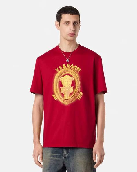 Buy VERSACE Medusa Column Graphic Print Regular Fit Crew-Neck T