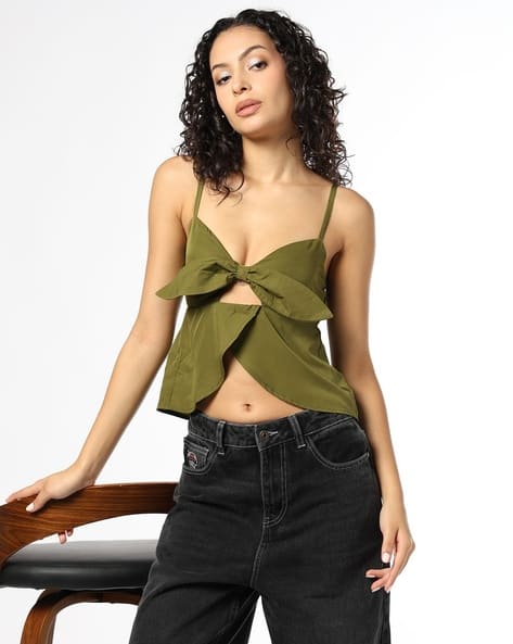 Buda Jeans Co Tailored Fit Strappy Top with Bow Applique