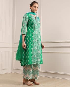 biba Women Floral Cotton A-Line Kurta Suit Set-picture-15