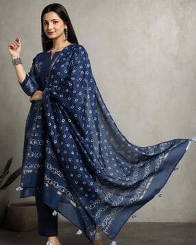 indie picks Indigo Dyed Dabu Handblock Print Chanderi Duppatta-picture-12