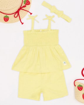 pantaloons baby Square-Neck Top & Short Set with Headband-picture-25