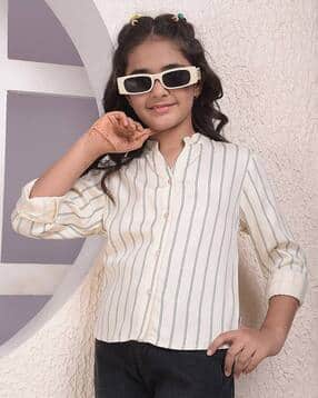 crimsoune club Girls Striped Shirt with Mandarin Collar-picture-12