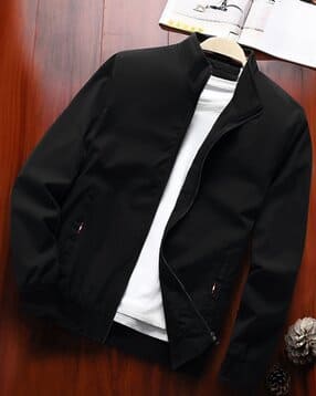 Men Regular Fit Zip-Front Bomber Jacket