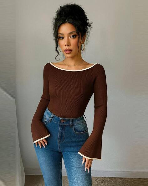 WANQUILA Women Boat-Neck T-Shirt with Full Sleeves